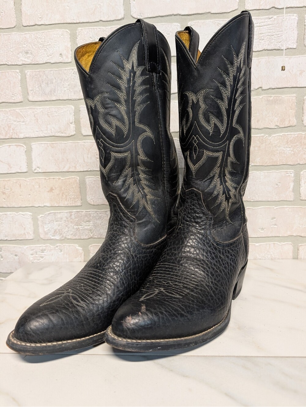 Tony Lama Vintage Black Leather Western Cowboy Boots Size 7.5 D Made in Mexico